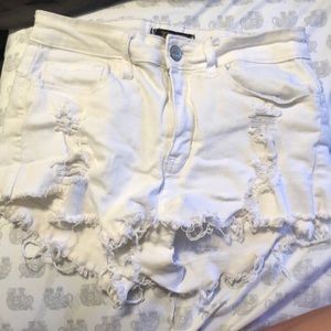 White Distressed High Waisted Shorts
